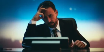 Professional showing stress and anxiety symptoms