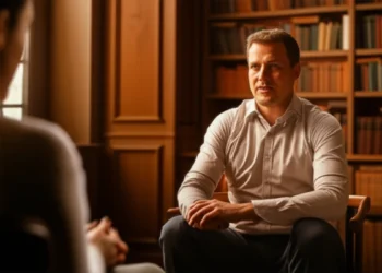 Professional counselor in therapy session discussing attachment styles