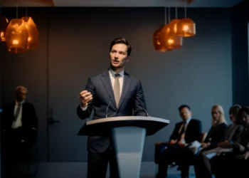 Communication style quiz - professional speaking at podium