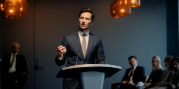 Communication style quiz - professional speaking at podium