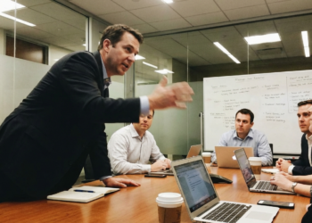 CEO speaking at corporate meeting