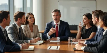 Business leader commanding a boardroom meeting