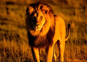 Majestic lion displaying natural leadership in golden savanna