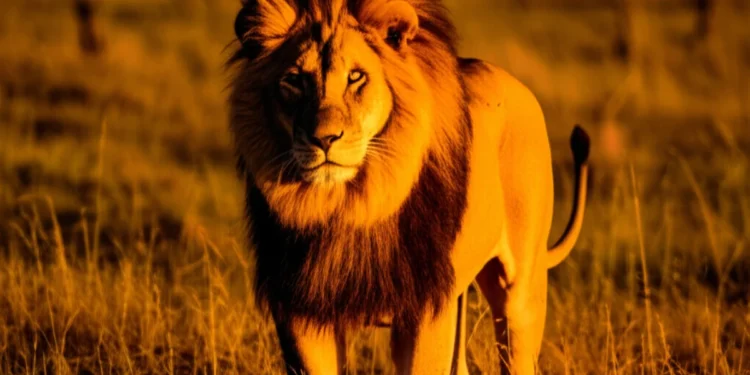 Majestic lion displaying natural leadership in golden savanna