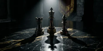 Three dark chess pieces in triangle formation — dark triad quiz