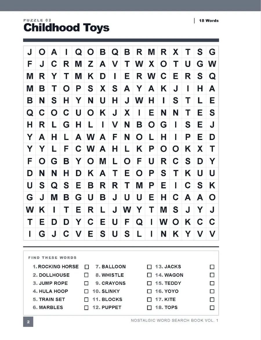 Look inside the Nostalgic Word Search — Childhood Toys puzzle