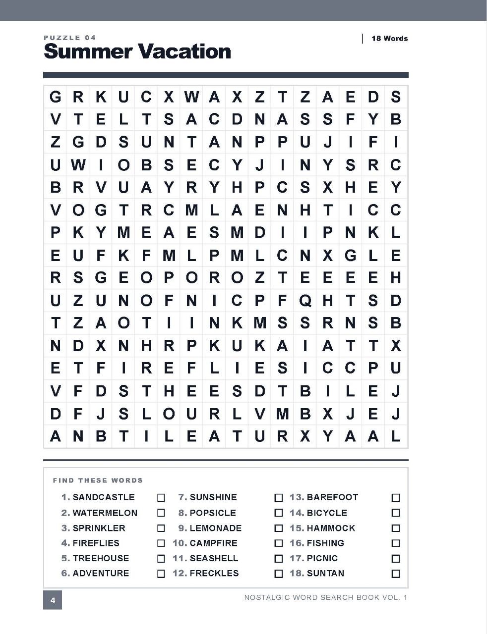 Look inside the Nostalgic Word Search — Summer Vacation puzzle
