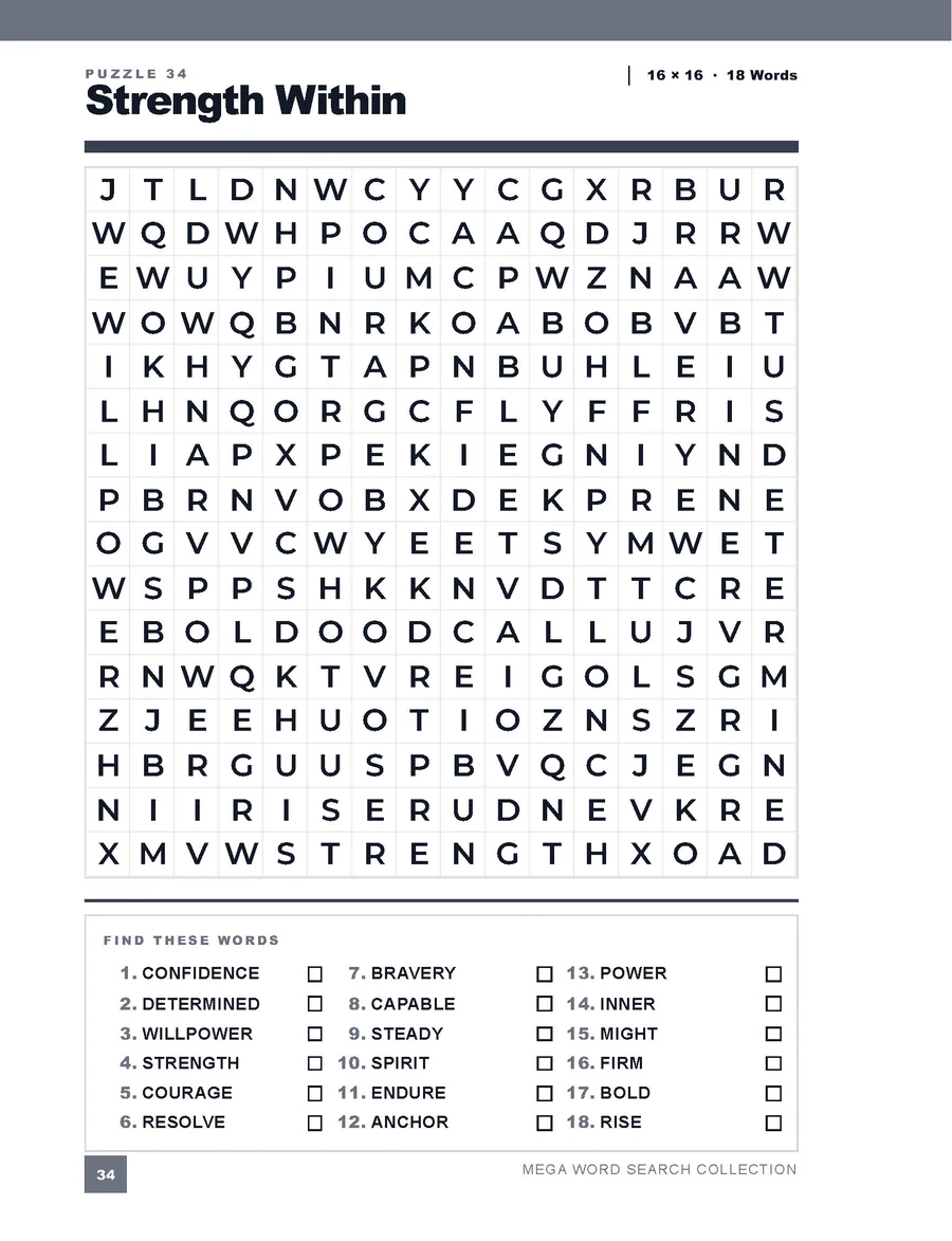 Strength Within large print word search puzzle page