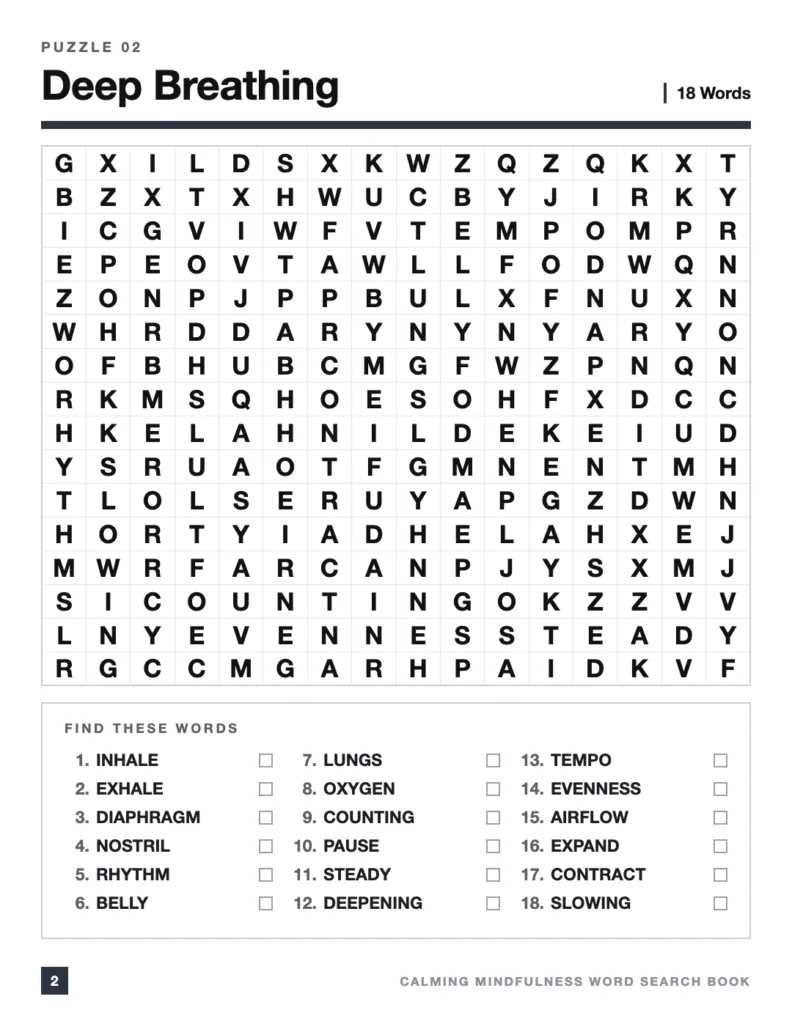 Calming Mindfulness Word Search