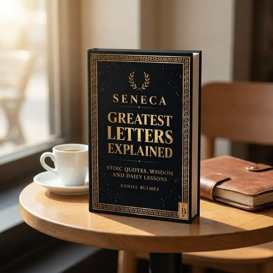Seneca Greatest Letters Explained, closed, on a table beside a cup of coffee